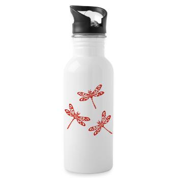 Trio of Red Dragonflies - Water bottle with straw - white - Right