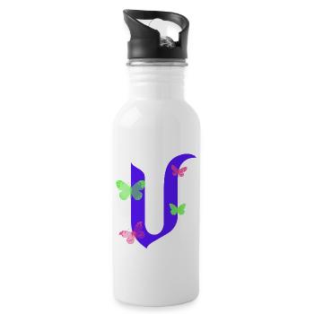 Schmetterlinge - Trinkflasche mit integriertem Trinkhalm - Weiß - Rechts