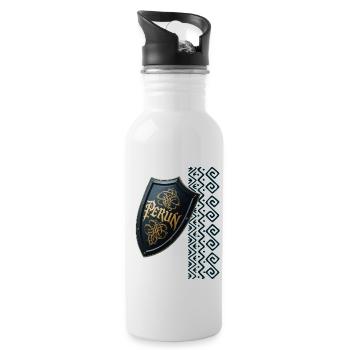 Perún - der Gott des Sturms - Trinkflasche mit integriertem Trinkhalm - Weiß - Rechts