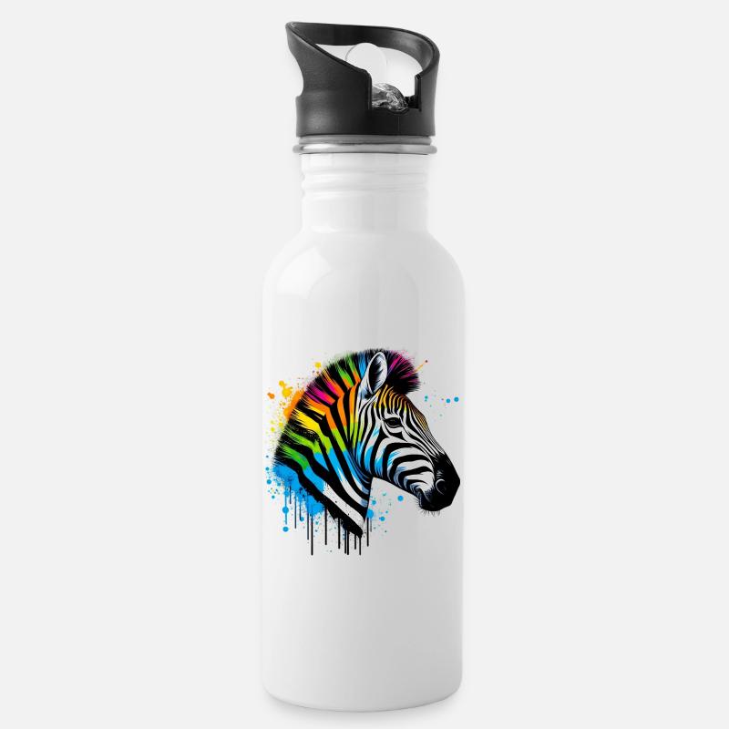 Zebra - Trinkflasche mit integriertem Trinkhalm - Weiß