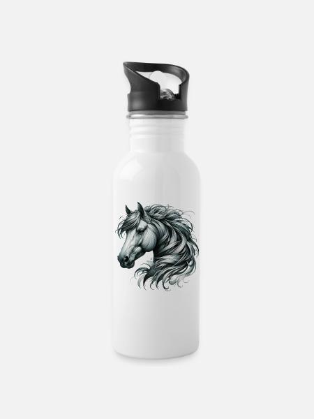 Pferd - Trinkflasche mit integriertem Trinkhalm - Weiß