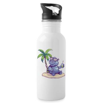 Hippo Summer Beach Comic - Water bottle with straw - white - Right