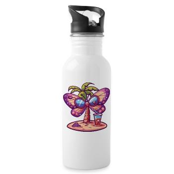 Butterfly Summer Beach Comic - Water bottle with straw - white - Right
