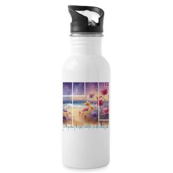 Blumen - Trinkflasche mit integriertem Trinkhalm - Weiß - Rechts