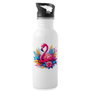 Flamingo - Trinkflasche mit integriertem Trinkhalm - Weiß - Rechts