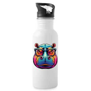 Nilpferd mit Brille - Trinkflasche mit integriertem Trinkhalm - Weiß - Rechts