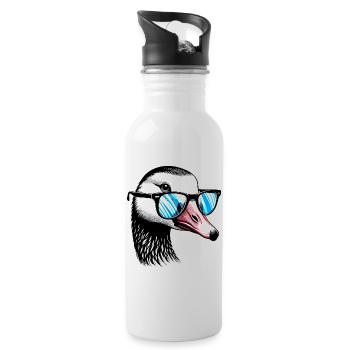 Goose with Glasses - Water bottle with straw - white - Right