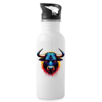 Stier - Trinkflasche mit integriertem Trinkhalm - Weiß - Rechts