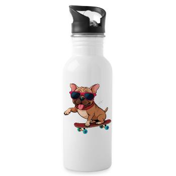 Bulldogge auf einem Brett mit Brille - Trinkflasche mit integriertem Trinkhalm - Weiß - Rechts