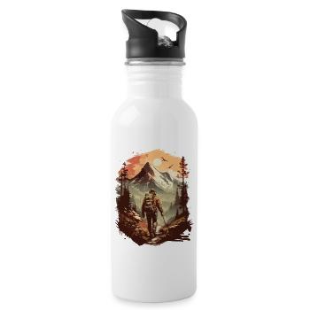 Hiking Mountain Mountains Mountaineering Climbing Nature - Water bottle with straw - white - Right