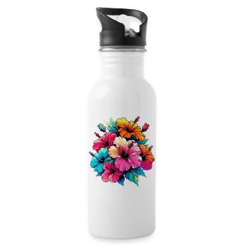 Hibiscus Flowers - Water bottle with straw - white - Right
