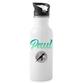 PAUL - Beautiful boy name with dinosaur - Water bottle with straw - white - Right