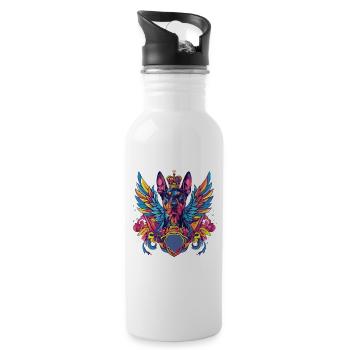Doberman Dog Head Portrait Colorful - Water bottle with straw - white - Right