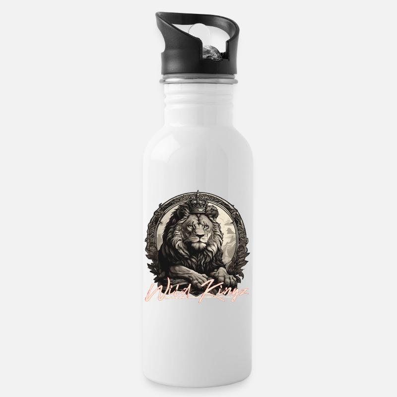 Löwe - Trinkflasche mit integriertem Trinkhalm - Weiß