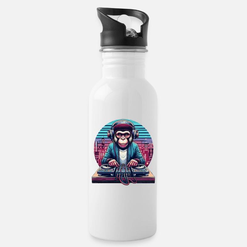 DJ Monkey Monk - Water bottle with straw - white