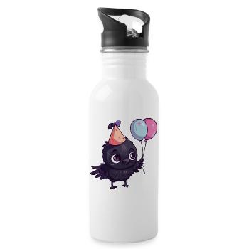 Rabe Krähe Geburtstag Comic - Trinkflasche mit integriertem Trinkhalm - Weiß - Rechts