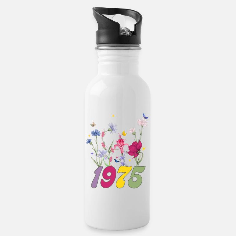 Année de naissance 1975 fleurs sauvages - Gourde avec paille intégrée - blanc