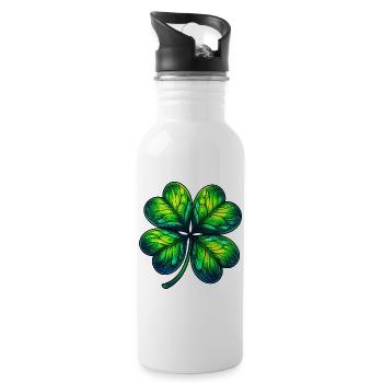 Four-leaf clover - Water bottle with straw - white - Right