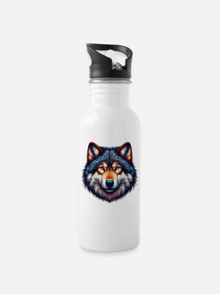 Wolf - Trinkflasche mit integriertem Trinkhalm - Weiß