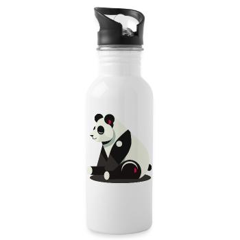 Geometrischer Panda – Minimalistisch und niedlich - Trinkflasche mit integriertem Trinkhalm - Weiß - Rechts