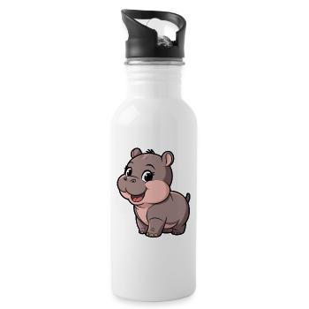 Cute Moo Deng Hippo Cartoon Design - Water bottle with straw - white - Right