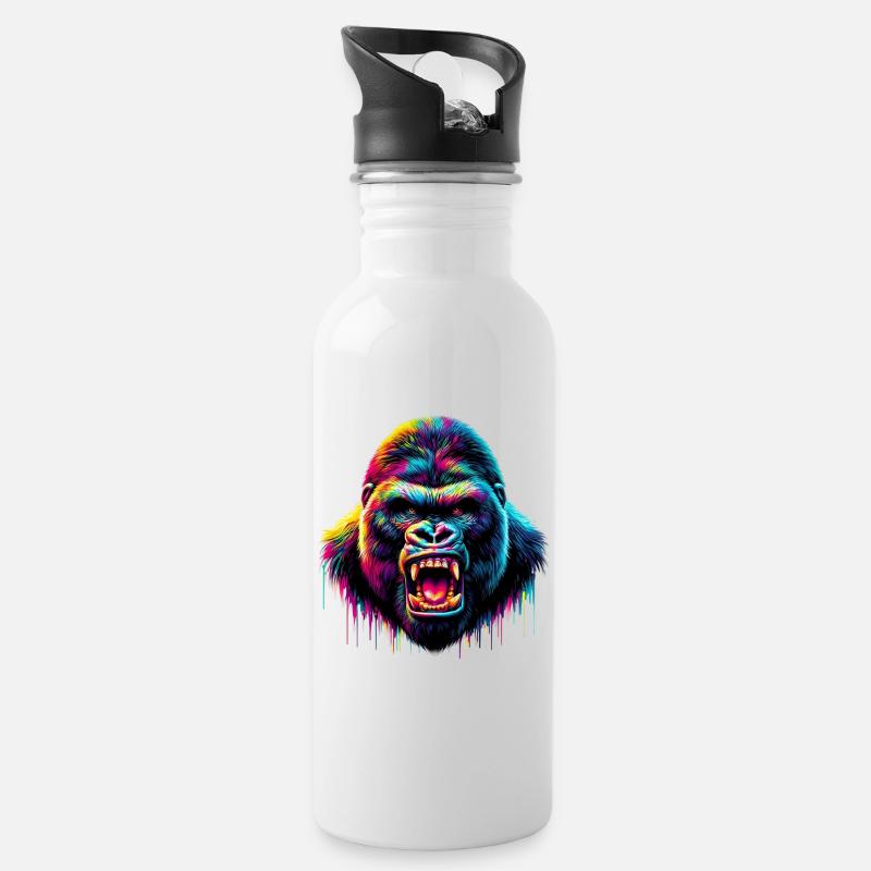 Gorilla - Trinkflasche mit integriertem Trinkhalm - Weiß