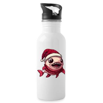 Piranha Fische Weihnachten Comic - Trinkflasche mit integriertem Trinkhalm - Weiß - Rechts