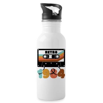 Design de cassette multicolore inspiré des années 1980 - Gourde avec paille intégrée - blanc - Droite