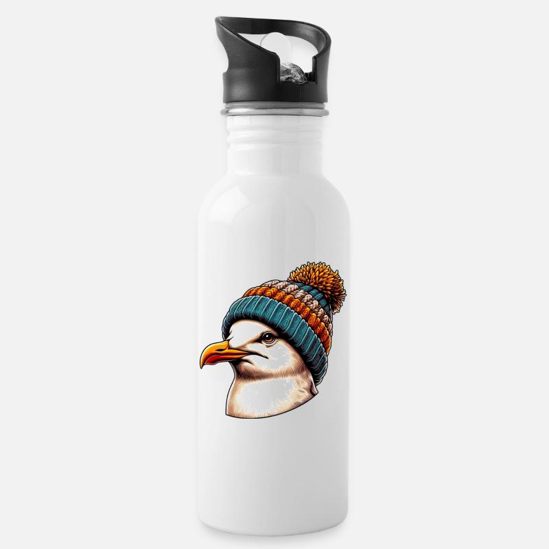 Möwe - Trinkflasche mit integriertem Trinkhalm - Weiß