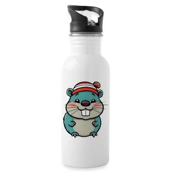 Süßer Cartoon Biber in gestreifter Mütze - Trinkflasche mit integriertem Trinkhalm - Weiß - Rechts
