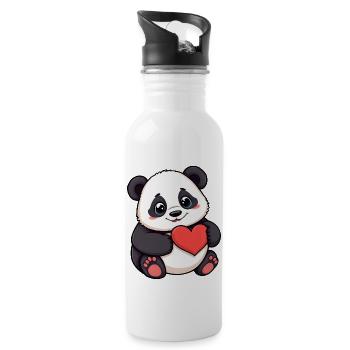 Adorable Cartoon Panda Holding a Heart - Water bottle with straw - white - Right