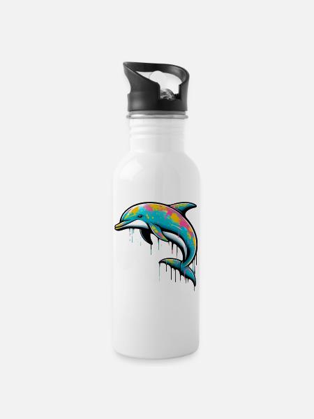 Delfin - Trinkflasche mit integriertem Trinkhalm - Weiß