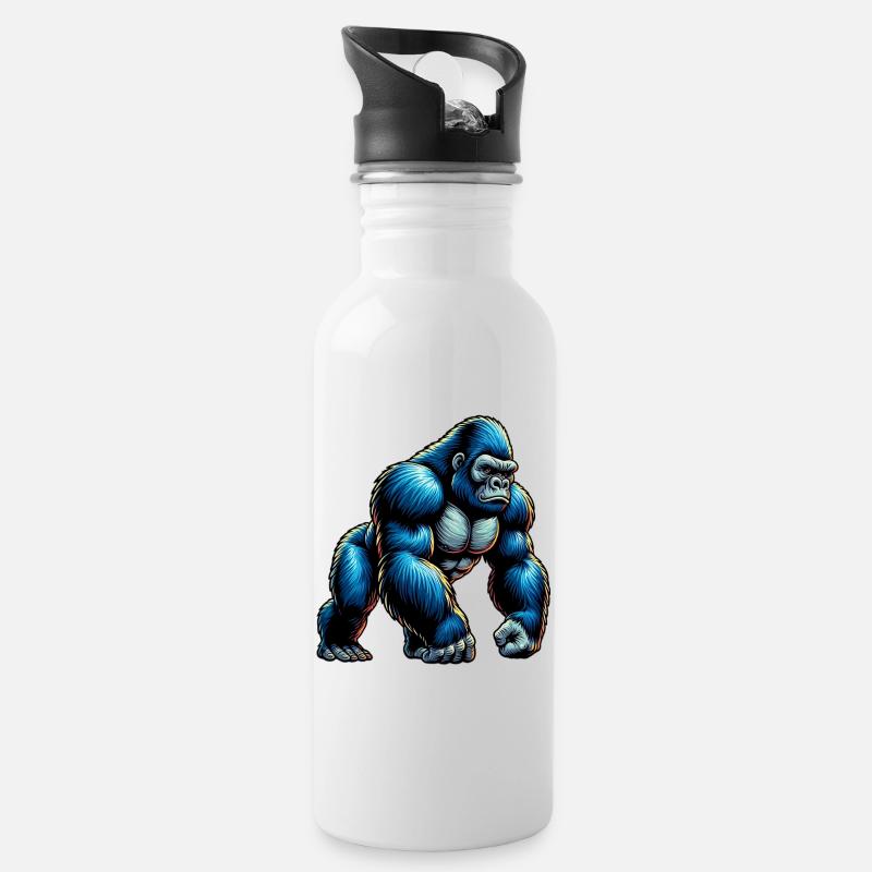 Gorilla - Trinkflasche mit integriertem Trinkhalm - Weiß