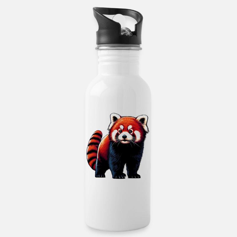 Kleiner Panda - Trinkflasche mit integriertem Trinkhalm - Weiß