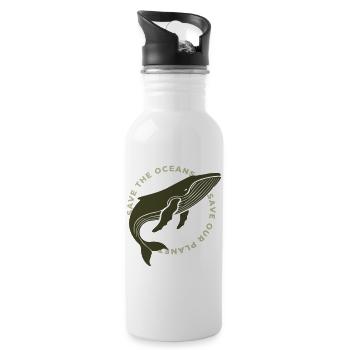 Buckelwal: Save the Whales, Save the Ocean - Trinkflasche mit integriertem Trinkhalm - Weiß - Rechts