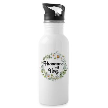 Hebamme mit Herz - personalisierbares Design - Trinkflasche mit integriertem Trinkhalm - Weiß - Rechts