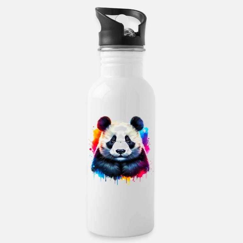 Panda - Trinkflasche mit integriertem Trinkhalm - Weiß