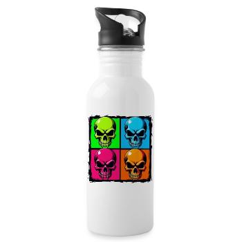 Colourful skulls - Water bottle with straw - white - Right