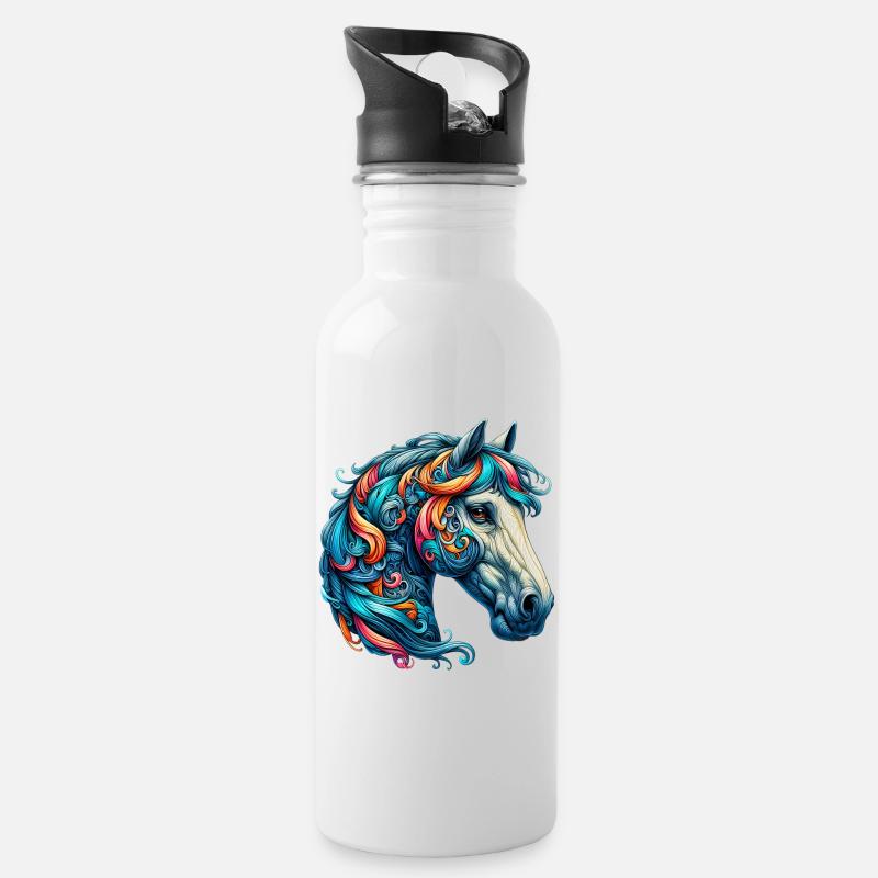 Pferd - Trinkflasche mit integriertem Trinkhalm - Weiß