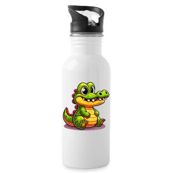 Alligator Crocodile - Water bottle with straw - white - Right