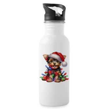 Festlicher Hund mit Lichterkette - Trinkflasche mit integriertem Trinkhalm - Weiß - Rechts