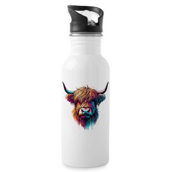 Scottish Highland Cow - Water bottle with straw - white - Right