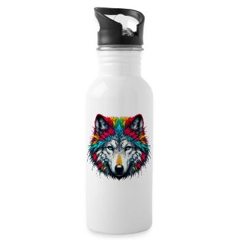 Wolf - Trinkflasche mit integriertem Trinkhalm - Weiß - Rechts