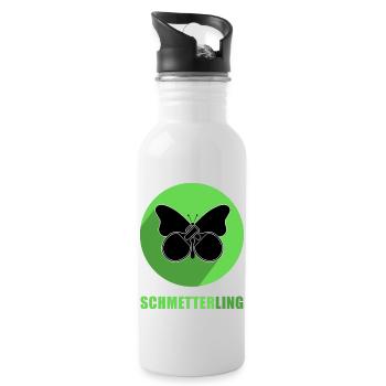 Smash-Schmetterling Geschenk für Tischtennisfreund - Trinkflasche mit integriertem Trinkhalm - Weiß - Rechts