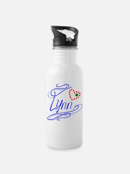 Lynn mit Herz und Kleeblatt - Trinkflasche mit integriertem Trinkhalm - Weiß