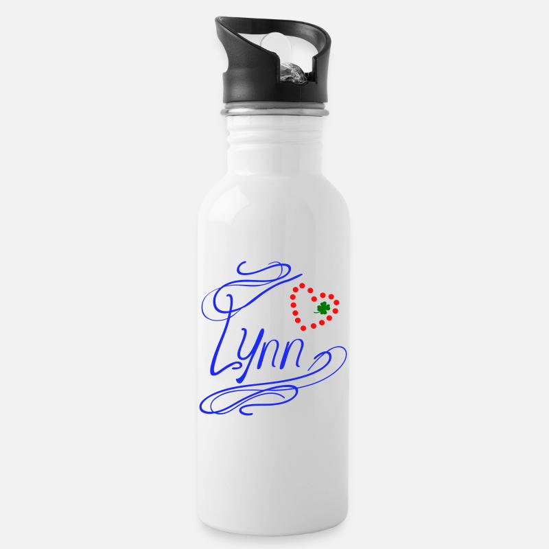 Lynn mit Herz und Kleeblatt - Trinkflasche mit integriertem Trinkhalm - Weiß