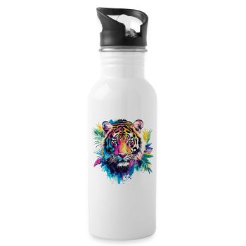 Tiger Head Tiger Head Predator Nature Wilderness Colorful Art - Water bottle with straw - white - Right