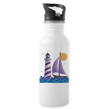 Phare avec bateau - Gourde avec paille intégrée - blanc - Droite