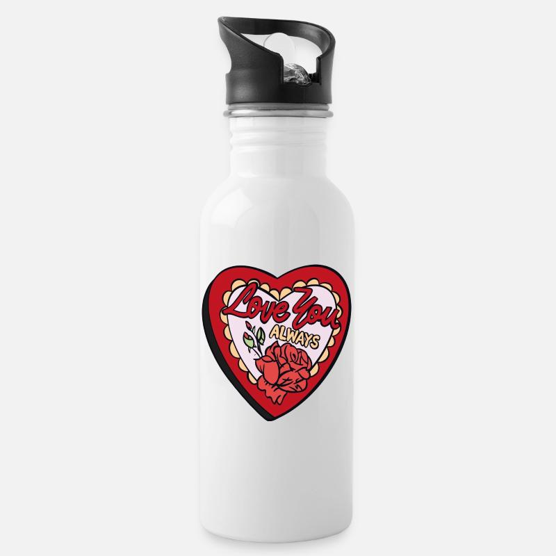 Love You Always – Romantisches Retro-Herz - Trinkflasche mit integriertem Trinkhalm - Weiß