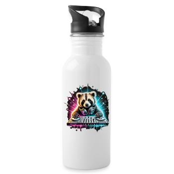 RackoonBeatz at the turntables - DJ Waschbär - Water bottle with straw - white - Right